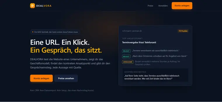 DEALVORA — Startseite der Anwendung