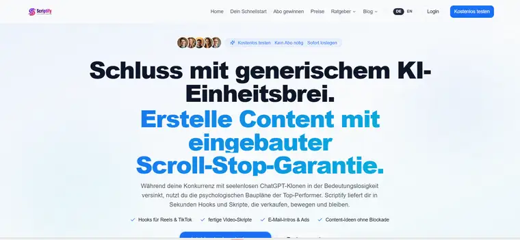 SCRIPTIFY — Startseite der Anwendung