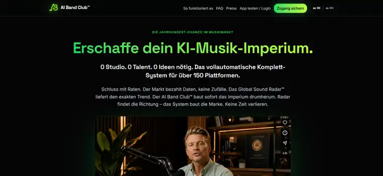 AI BAND CLUB — Startseite der Anwendung