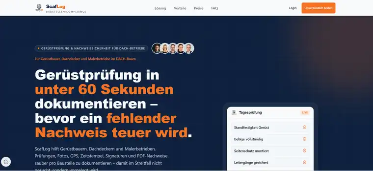SCAFLOG — Startseite der Anwendung